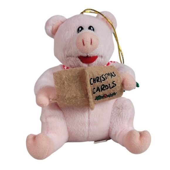 Kurt S Adler Pig Plush Christmas Ornament Holiday Christmas Carol Scarf No Sound - Picture 2 of 10